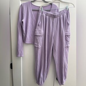 Aerie Purple Waffle Knit Top and lounge joggers SET